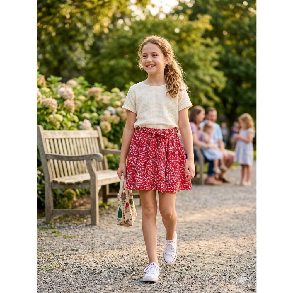 CH Carolina Herrera Girls Red Floral Heart Poplin Mini Skirt Size 10